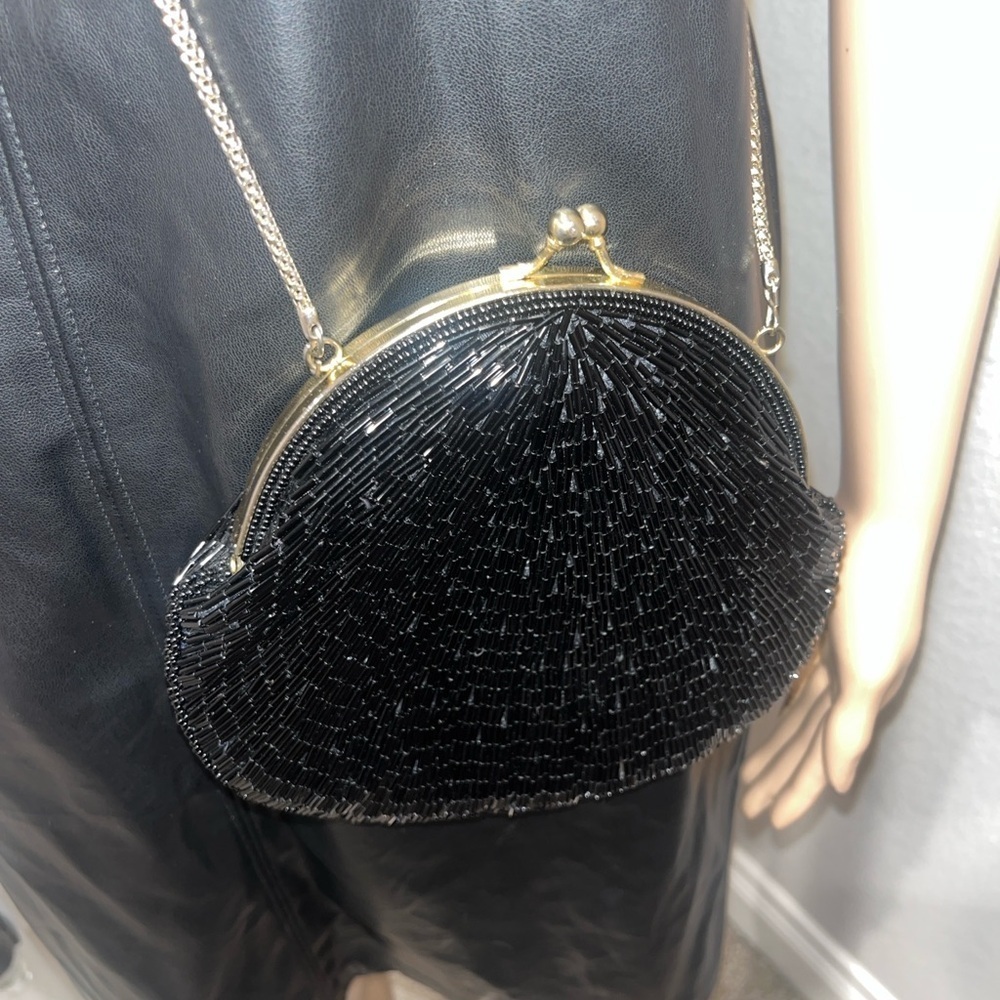 Vintage La Regale Elegant Black Beaded Evening Bag